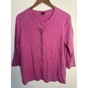 Talbots Wm 2X Pink Cable Knit Cotton Cardigan Sweater Cottagecore Granny Indie
